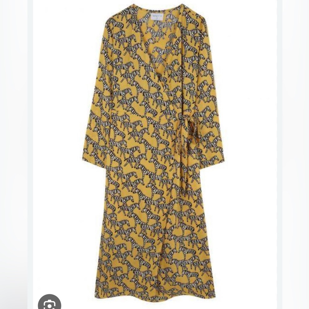 Compania Fantastica Yellow Zebra Wrap Dress Size Medium